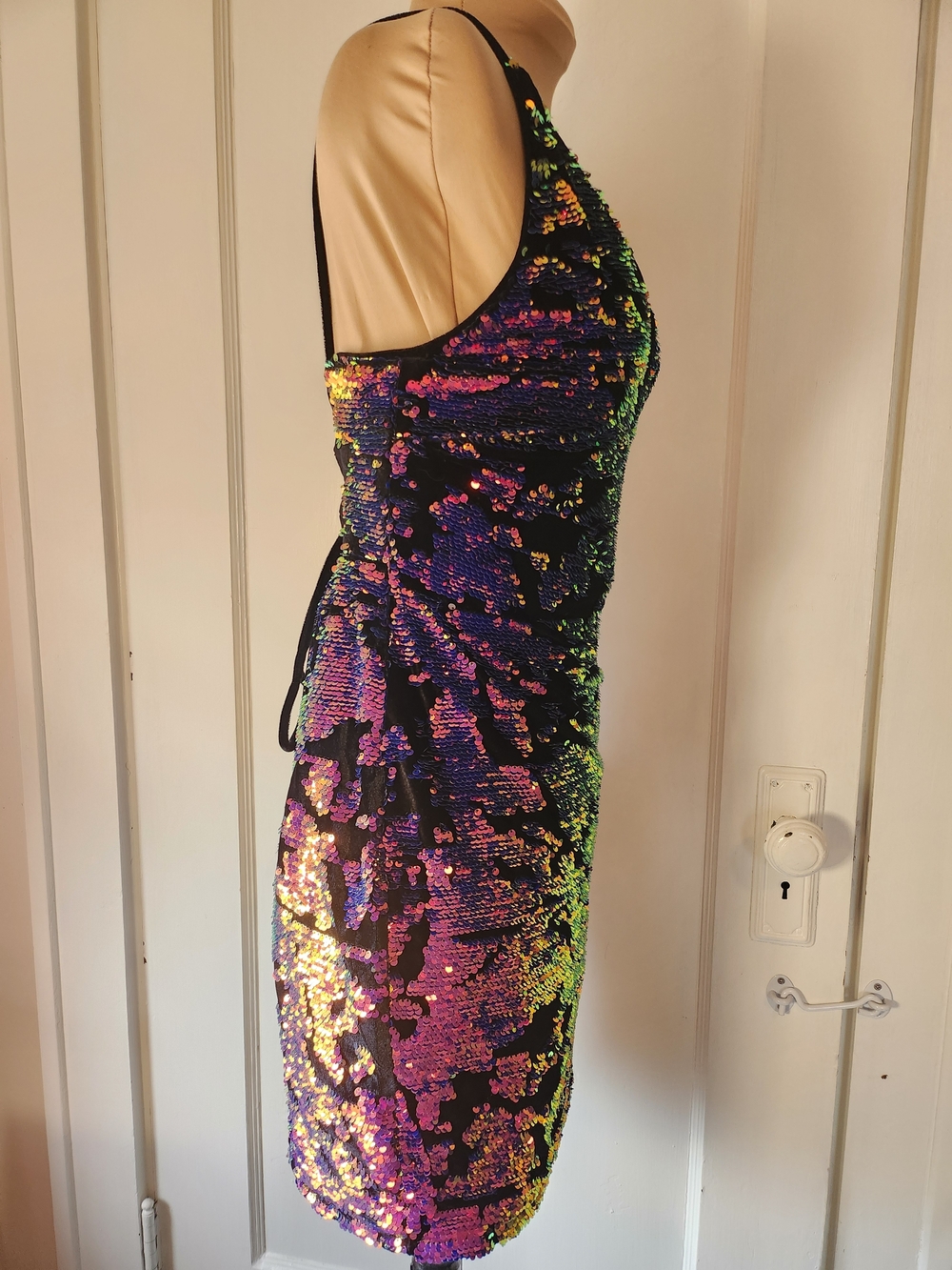 L'Atiste Mermaid Leopard Purple Black Iridescent Fantasy Club Mini Dress - Picture 5 of 8